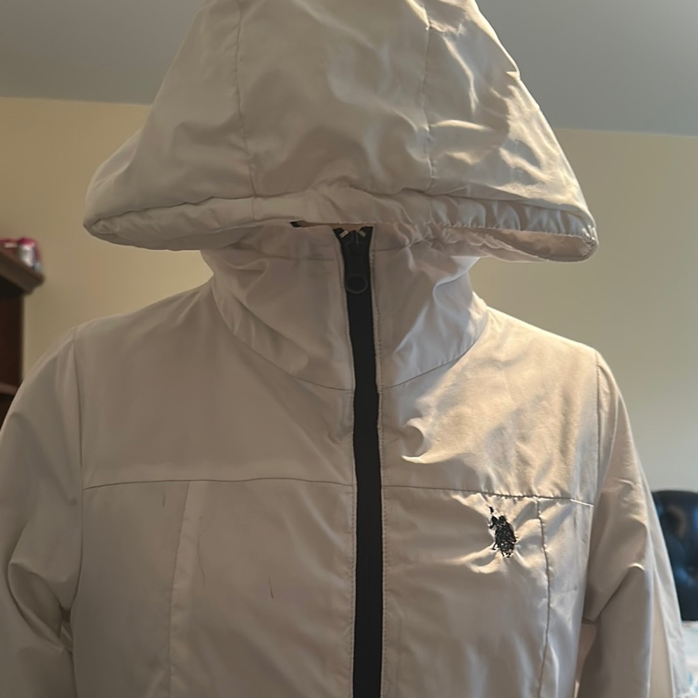 White Hooded Jacket with Embroidered Logo